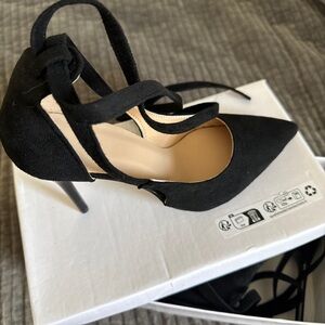 Elegant Wrap Ankle Black Stiletto Heels